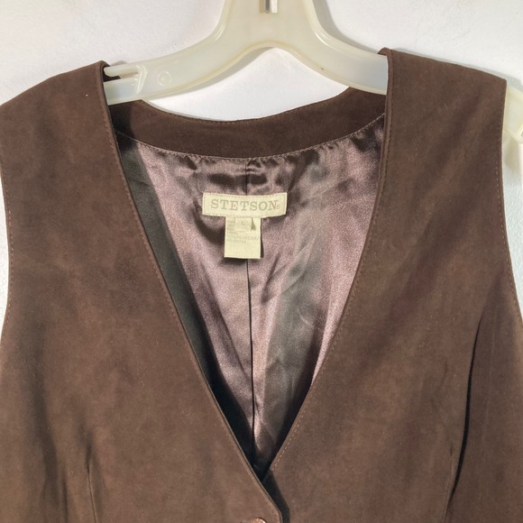 Vintage Stetson Womens Brown Suede Fringe Western Vest L - Picture 4 of 8